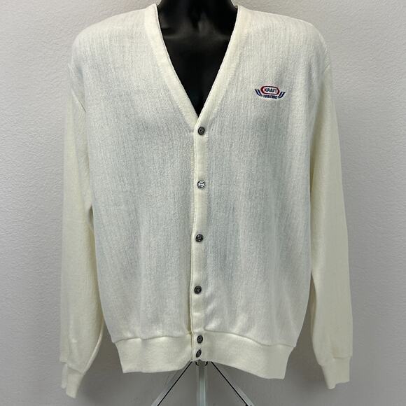 Vintage 70s 80s Kraft Foodservice Cardigan Sweater Food Service White L Large - Picture 2 of 7